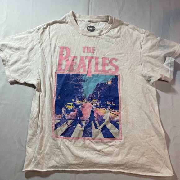 The Beatles Other - The Beatles Abbey Road‎ T-Shirt Mens Beige Graphic Print Short Sleeve Crew Neck